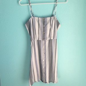 striped button linen dress